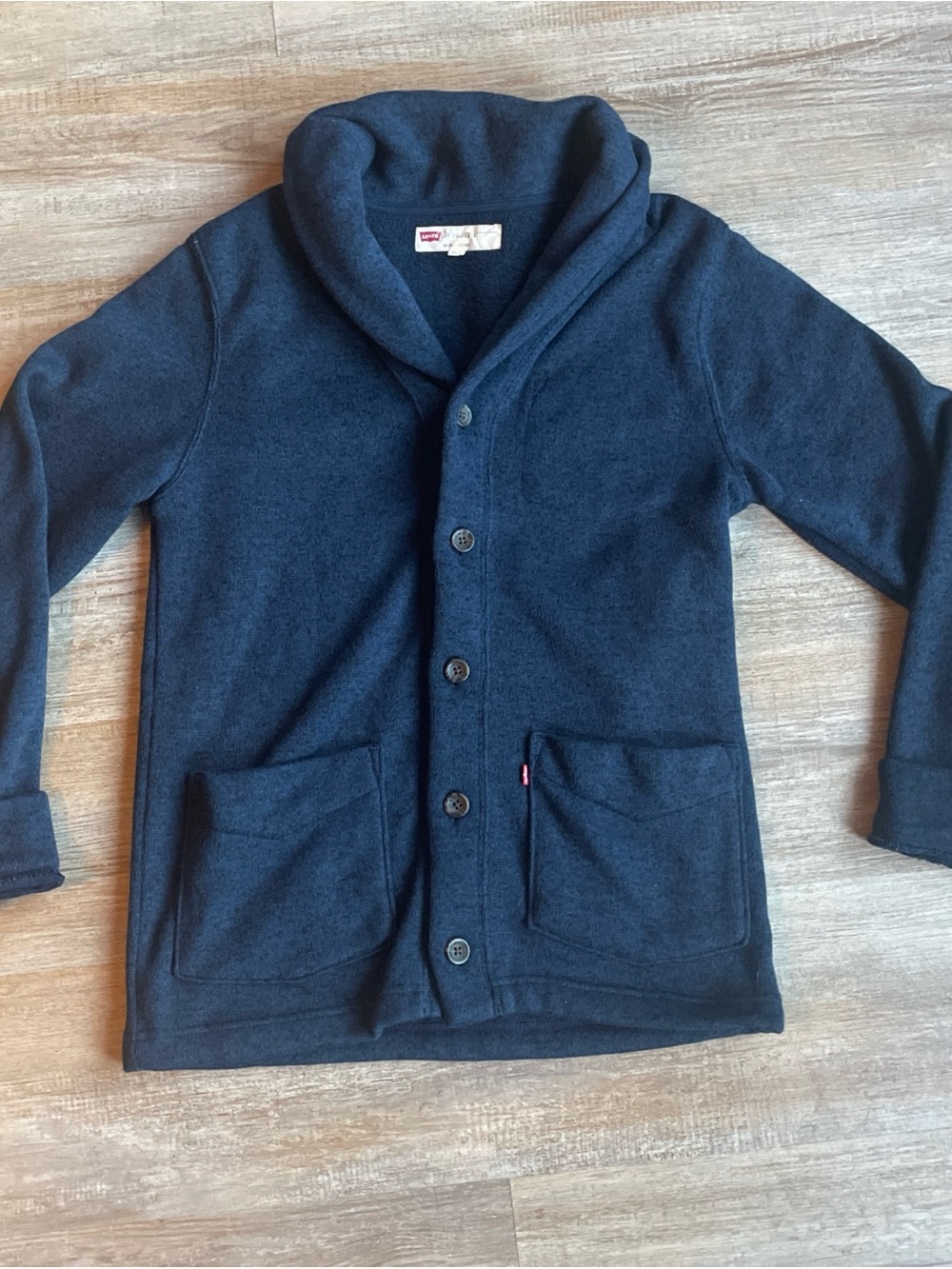 Levi's Shawl Collar Cardigan Size Small Button Front Pocket Fleece Knit Sweater